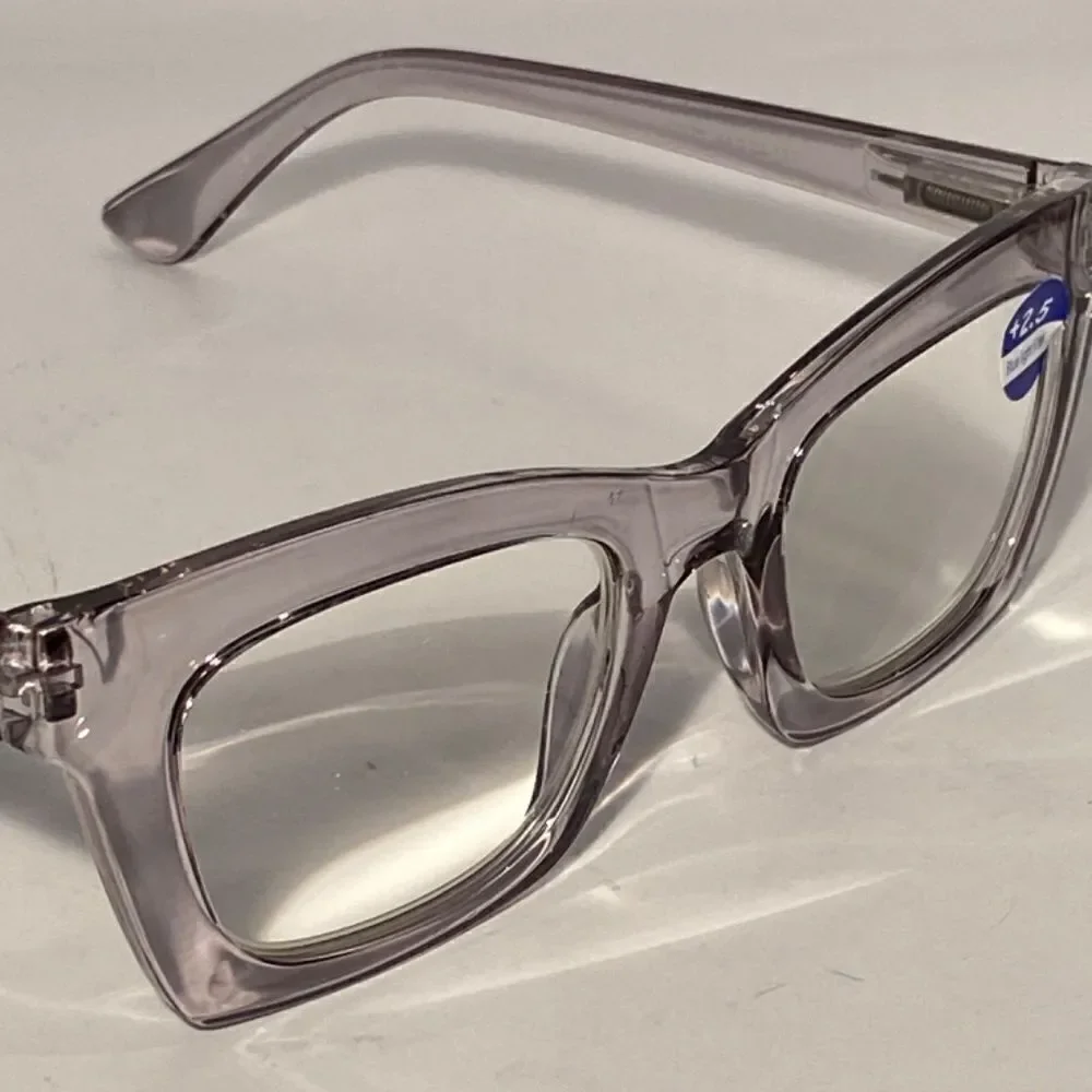1071 Gretchen Reading Glasses 2.5 Square Clear Gray Frames Oversize NWT